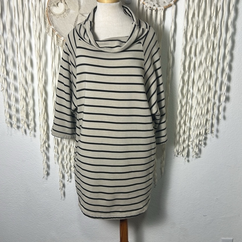 Bryn Walker Tan and Black Stripe Sweatershirt Dress Size Small